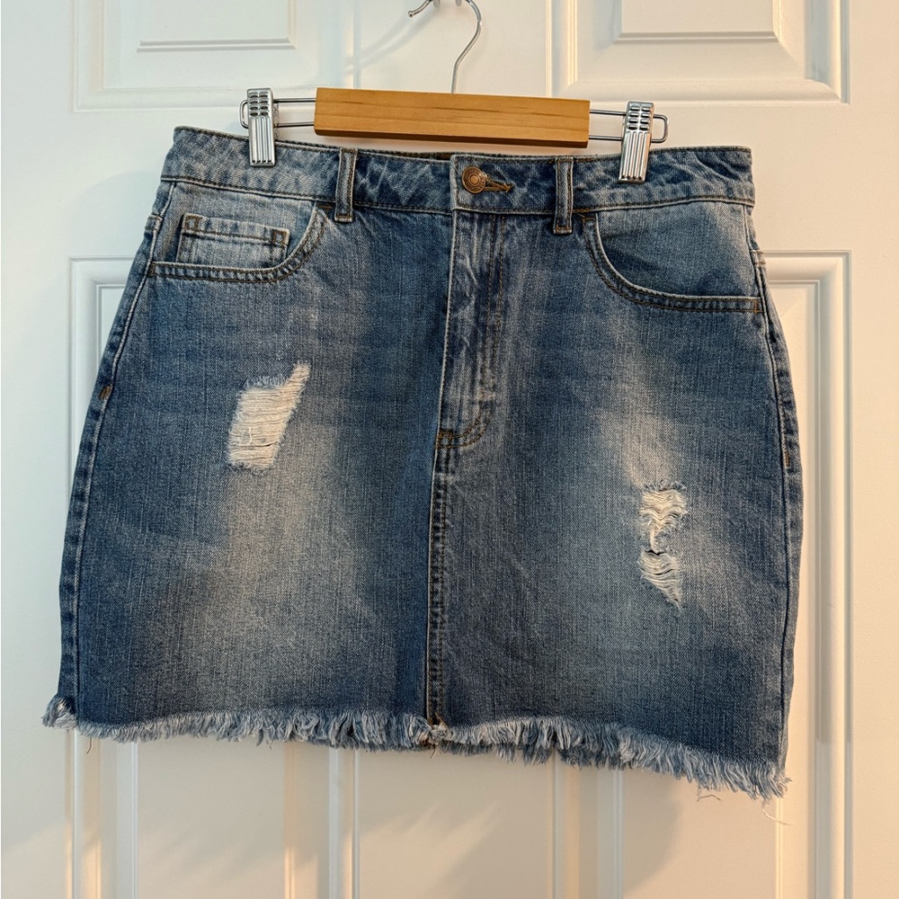 Forever 21 Blue Distressed Denim Mini Skirt